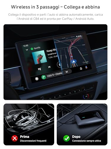 MYATOTO Android Auto Wireless CarPlay Adapter, AI Box CarPlay 2GB+16GB for Car with Wired Carplay, Built-in Video App(YouTube/Netflix), DriveChat AI, Dual-WiFi y Bluetooth, Y Cable, CB4A