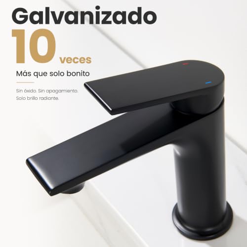 CECIPA Bathroom Sink Faucet Lead-Free Spout Height 11cm | Removable Flow Regulator with Flow Limiter, Water and Energy Saving, No Joystick, Black Finish