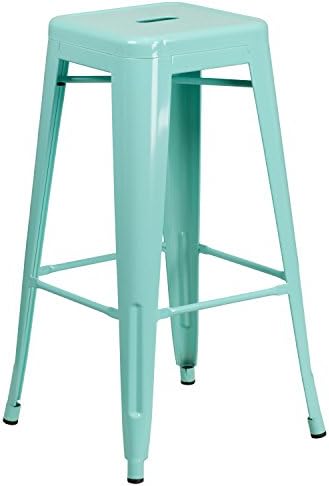 Trent Austin Design Barchetta 30" Stylish Metal Bar Stool by Trent Austin Design (Glossy Mint)