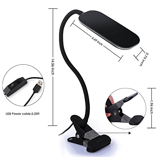 Anpress Dimmable LED Eye-Care Clip On Desk Lamp (5W,Flexible Gooseneck, 2 Level Dimmer, 3 Color Temperature, Simple Switch Control, Clamp On Book Light, for Bedside, Desktop, Computers)