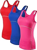 Neleus Women's 3 Pack Dry Fit Compression Athletic Tank Top,3 Pack:Blue,Red,Rose,Medium