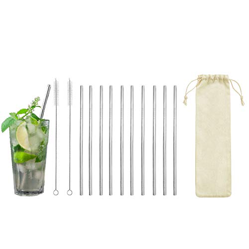 VS360 10 Stainless Steel Straws – Metal Straws Reusable – 10 Straws + 2 Cleaning Brushes – Environmentally Friendly…