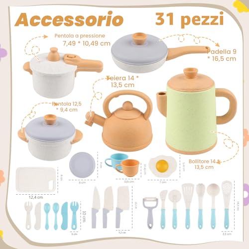 Dreamon Kitchen Toy for Children Set 31 Pieces Kitchen Accessories Children Pots and Pans Toy Gameplay Safe and Durable Gifts for Baby Girl of 3 4 5 6 Years Old