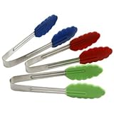 3 X Norpro Mini Silicone & Stainless Steel Tongs (Assorted Colors)