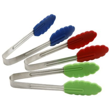 3 X Norpro Mini Silicone & Stainless Steel Tongs (Assorted Colors)