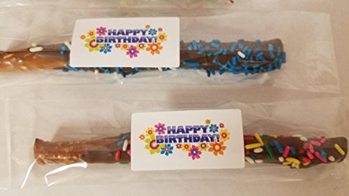 Happy Birthday Chocolate Covered Pretzel Rods Coated In Chocolate WITH TOPPINGS ASSORTED