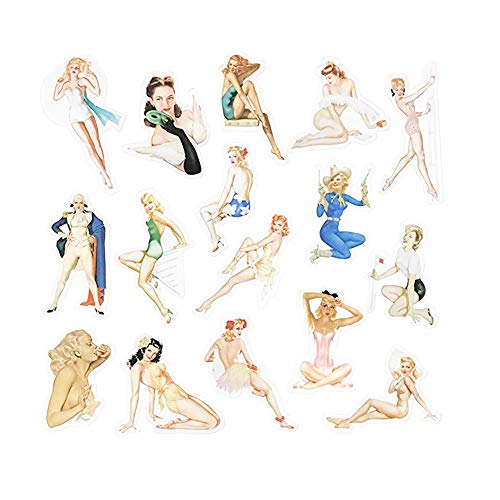 Sexy Girl Retro Vintage Stickers 50-Pcs PVC Decals of Retro Pin-up Girls Waterproof Sunlight-Proof DIY Lady Decals for Laptop Bumper Helmet Ipad Cars Luggage Water Bottle
