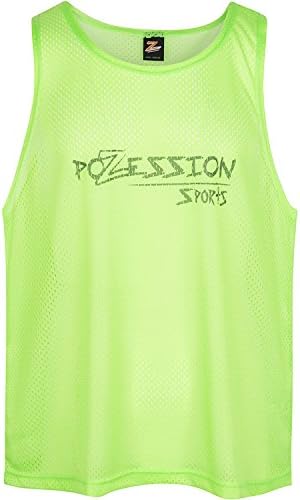Kids Sports Pinnies Combo Pack (Green/Blue) Training Vests Scrimmage Bibs by Pozession Sports (12 vest Combo pack Green/Blue)