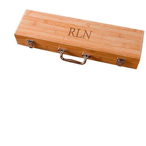 Personalized BBQ Accessory Set In Bamboo Case - Personalized BBQ Utensil Set - Personalized Grill Set