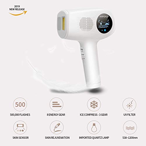 YHPOYLP Facial & Body Permanent Laser Hair Removal for Women and Men - IPL Hair Remover Cold Compress 500,000 Flashes Home Use Hair Removal System