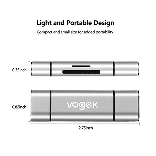 VOGEK SD Card Reader, Aluminum 3-in-1 USB 3.0/USB C/Micro USB Card Reader - SD, Micro SD, SDXC, SDHC, Micro SDHC, Micro SDXC Memory Card Reader for MacBook PC Tablets Smartphones, Silver - Thumbnail 4
