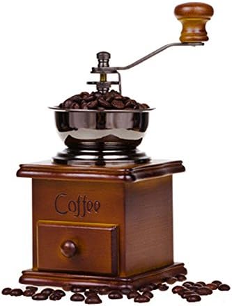 Narata Manual Ceramic Core Coffee Grinder with Hand Crank and Drawer, Solid Wood Body and Heavy Duty Steel Adjustable for Coarse to Fine Grind, Light Brown