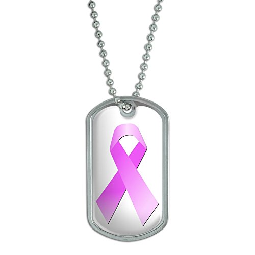 Breast Cancer Ribbon - Military Dog Tag Keychain