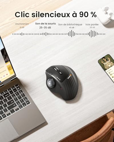 ProtoArc EM01 NL Trackball Mouse, Ergonomic Angle Adjustable Mouse, Bluetooth Mouse Wireless Rollerball, Rechargeable, Thumb Control, Connection of 3 Devices for PC, Mac, Windows