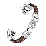 For Fitbit Alta and Alta HR Bands, bayite Leather Bands Adjustable Metal Buckle Stone Pattern Brown Small 5.5