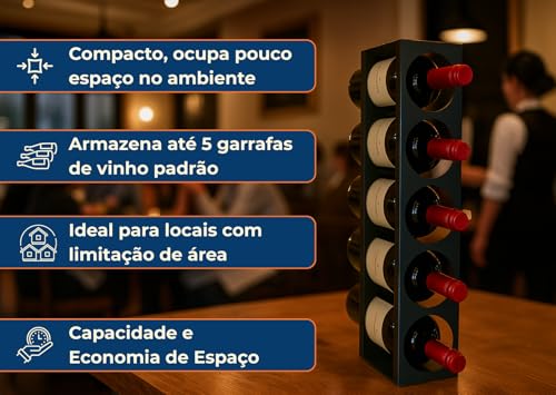 Rack Suporte Vertical de Vinho 5 Garrafas Preto TLPRO - Praticidade e Elegância