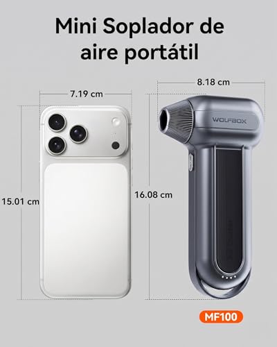 WOLFBOX Sopladora de Aire Inalámbrica MF100, 150000RPM, Potente y Recargable con 3 Velocidades, Compresor de Aire para Limpieza de PC, Teclado, Exterior, Hogar y Auto