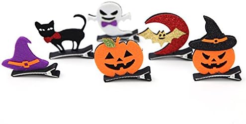 McMola Halloween Dressup Cosplay Hairpins Hair Clip, Hat Pumpkin, Bat, Ghost, Black Cat, Witch Hat, Leaf Pumpkin, Pack of 6