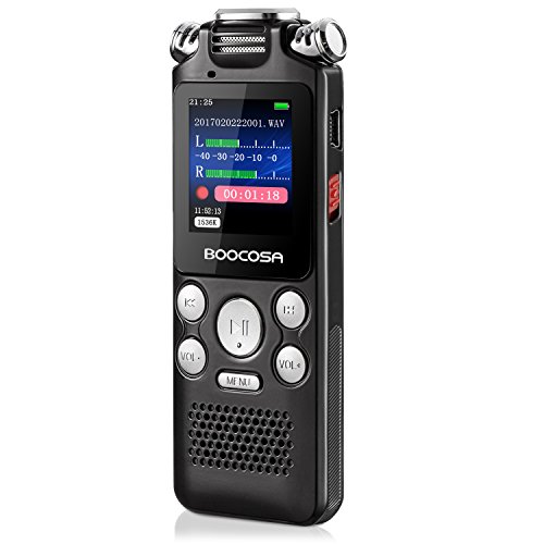 BOOCOSA 8GB Color Digital Voice Recorder 1536Kbps Noise Reduction Audio Recorder Stereo Clear Sound Recorder with MP3 Player / One Switch for Recording & Save