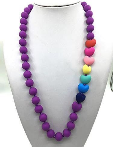 Baby And Mommy Beads Food Silicone Teething - Food grade Silicone Teething Necklace with heart beads baby chew necklace Nursing necklace (Purple Rainbow)