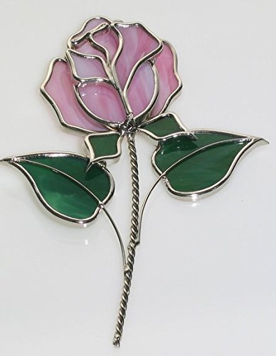 thumbnail image 2 of Handcrafted Stained Glass Pink Rose Suncatcher - November Birth Flower Home Decor 2 of 14