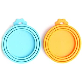 Comtim Pet Food Can Cover/Silicone Can Lids for Dog and Cat Food, Blue/Orange