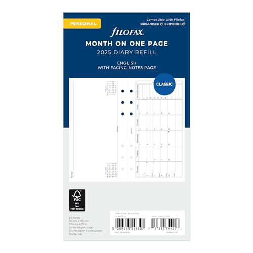 Filofax Calendar Diary Refill, Personal/Compact Size, Month on One Page with No…