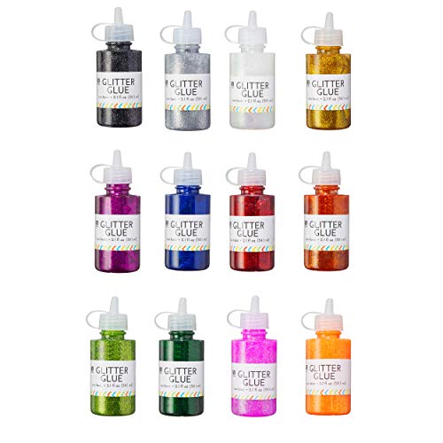 Glitter Glue, Washable, Colored Glitter Glue Set – Non-Toxic – 12 Bottles, Large 60 Gram Bottles - Perfect for Fun Arts, Crafts, Scrapbooking, Body, Slime Making, Party, Holiday Crafts