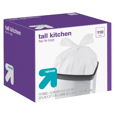 up & upâ„¢ Flap-Tie Tall Kitchen Bags 13 gallon 110 ct