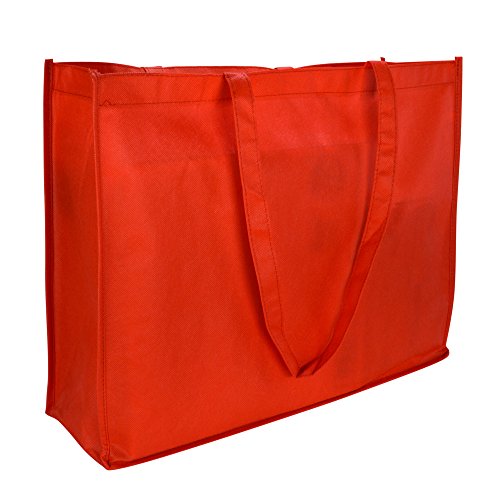 DALIX 20" Extra Large Reuseable Eco-Friendly Recycled Material Tote Bag in Red-2 Pack