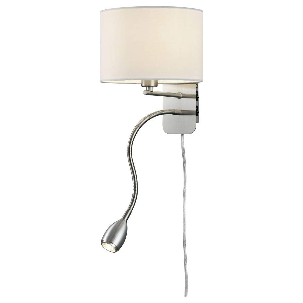 Trio Leuchten Wall Light, Nickel, Stoffschirm Weiss, 3 W, Schirm weiß