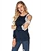 StyleDome Women's Casual Long Sleeve Lace Shirt Cold Shoulder Tops Basic Tee Crochet Blouses 3-Navy L