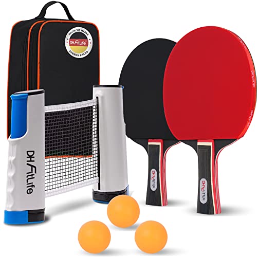 DH FitLife Table Tennis Set for 2 Players, Mobile Network, 3 Balls, 2 Rackets, Storage Bag, for Every Table