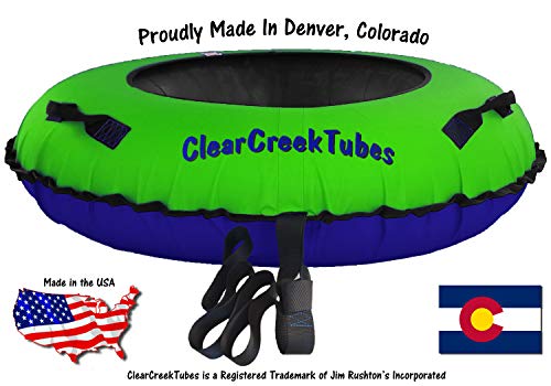 ClearCreekTubes Super Slick NO Wax Needed! 54" Inflated Colossal Towable Snow Tube with Royal Blue Bottom (Electric Green)
