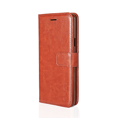 Samsung Galaxy S9 Plus Case, HLCT PU Leather Case, with Soft TPU Protective Bumper, Built-in Kickstand, Cash and Card Pockets (Brown)