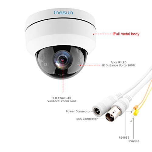 Inesun 1080P Analog Vandal Proof Indoor/Outdoor CCTV Security Camera 2.8-12mm Vari-Focal Lens, 4 in 1 (AHD/TVI/CVI/CVBS) Home Security Surveillance System with 100ft IR Night Vision
