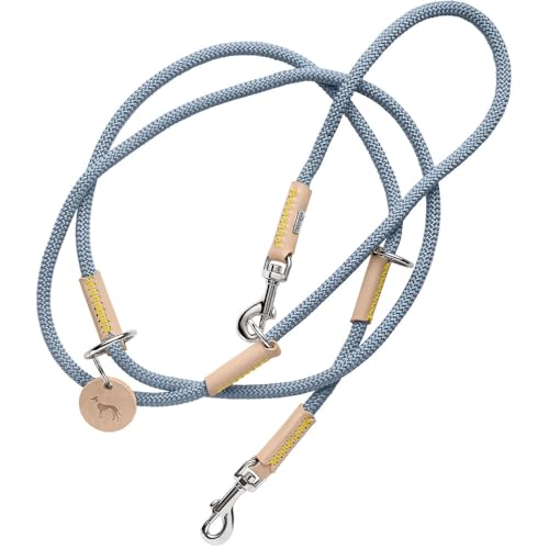 HUNTER Malia Adjustable Dog Lead Colour: Dove Blue/Natural, Smooth Rope and Robust Leather, Adjustable to 3 Positions, Lightweight, Durable, Modern Look, Made in Germany, Size: 8/200