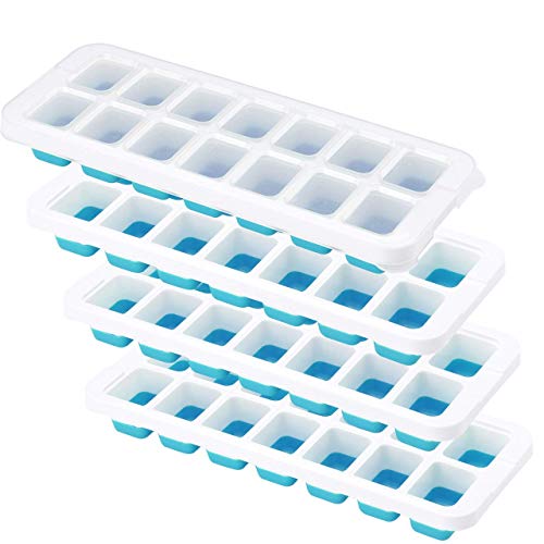 OMorc Ice Cube Trays 4 Pack [Upgraded Version], Easy-Release Silicone and Flexible 14-Ice Trays with Unique Removable Lid, Make Larger Ice Cubes, BPA Free, Stackable Durable and Dishwasher Safe
