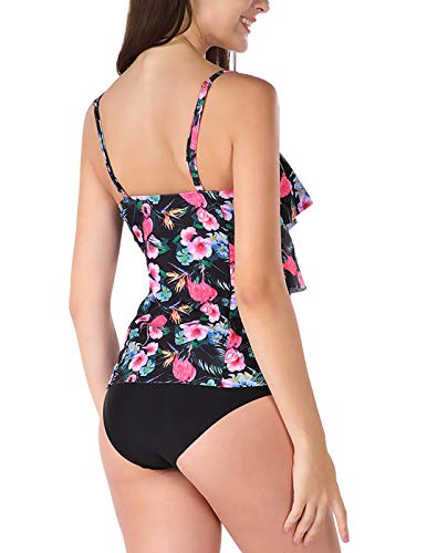 Ladies Tankini Swimsuits Tummy Control High Neck Floral Bikini Set XL Red