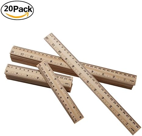 2 Scale,2 Size, Wooden Ruler Student Rulers Measuring Ruler Teaching Ruler,6 inch + 12 inch ,20 Pack
