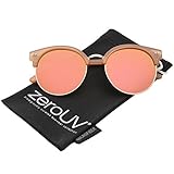 zeroUV - Womens Oversize Half Frame Color Mirror Flat Lens Round Sunglasses 55mm