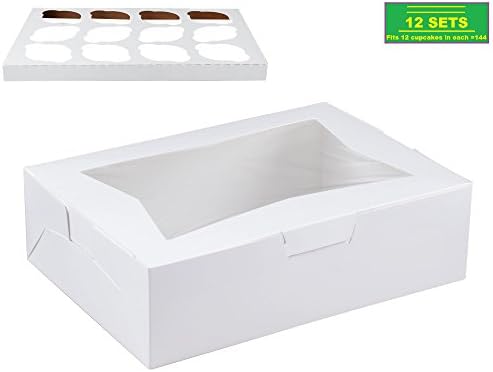 OccasionWise™ Window Bakery Boxes For Cupcakes with Inserts 14" x 10" x 4" | Ready to Customize for Your Upcoming Occasion | Fits 12 Standard Size Cupcakes in each Box (12 Sets)
