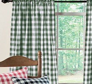 lovemyfabric Gingham/Checkered 100% Polyester Curtain Window Treatment/Decor Panel-Hunter Green and White (2, 56