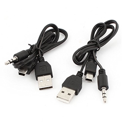 uxcell 2Pcs USB 2.0 Male to Mini B Male 3.5mm Jack Connector Audio Video AV Cable 45cm Length