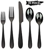 Black Silverware Set, Flatware Set 20 Piece Stainless Steel Cutlery Mirror Polished Utensil Tableware Sets, Include Knife Fork Spoon for Kitchen Service for 4