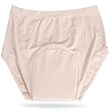 Incontinence Underwear Womens High Banded Brief (Beige) with Super-absorbent (14 Oz) White Bamboo Charcoal Pad. Beige. (Meduim)