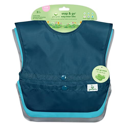 green sprouts Snap and Go Easy-wear Bibs for Baby & Toddler (3 pk) | Protection for Messy Eaters | Flipped Pocket, Easy Clean