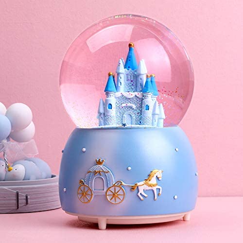 Musical Snow Globe, 3D Rotating Castle Crystal Ball Music Box With Dreamy Led Illuminated &7 Sweet Songs Shatterproof Snow Globes Desktop Ornament Home Decor For Girls Kids 3.1x4.7 inch — image 1