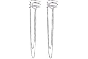 SLUYNZ 925 Sterling Silver No Piercing Cuff Earrings Chain for Women Wrap Earrings Tassel Clip On Ear