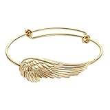 SENFAI Three colors supernatural protection angel wing Adjustable Love Bangles Women Girl Charm Barcelets Gifts (gold)